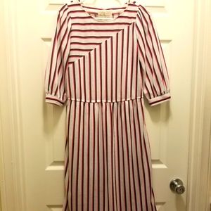 Vintage 70s/80s M/L New Divisions Red and White Stripe Dress